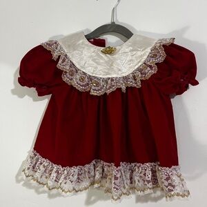 Vintage Velvet Baby Blouse with Lace Trim